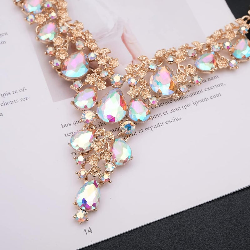 CSY Elegant Crystal Costume Jewelry Sets Flower Bridal Necklace Earrings Stretch Bangle Set for Bride Bridesmaid Wedding Dress Accessories - Image 5
